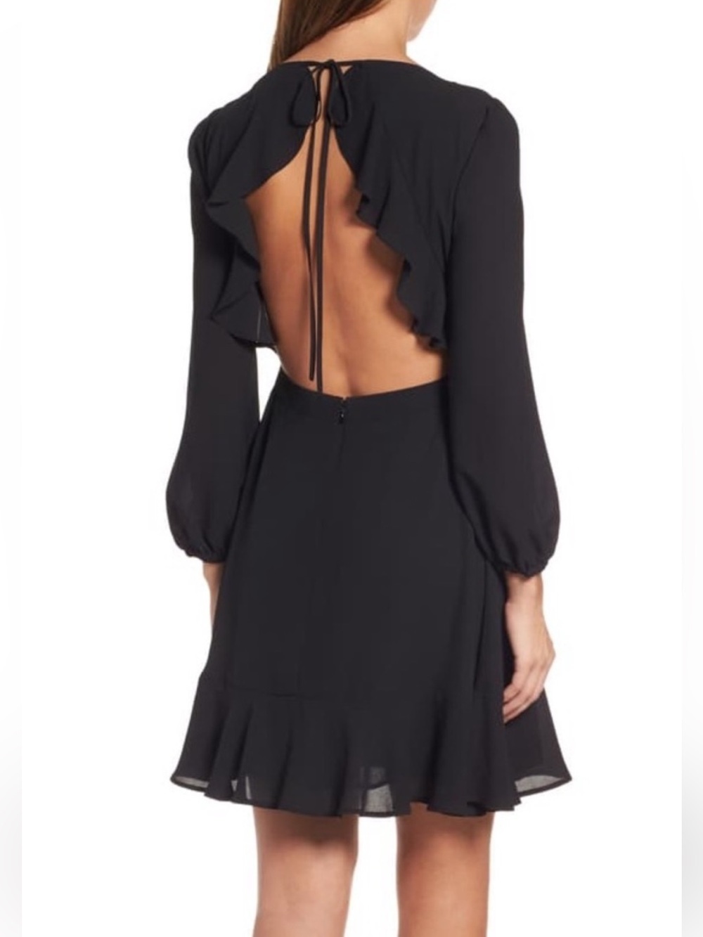 Chelsea28 Black Open-Back Ruffle Mini Dress